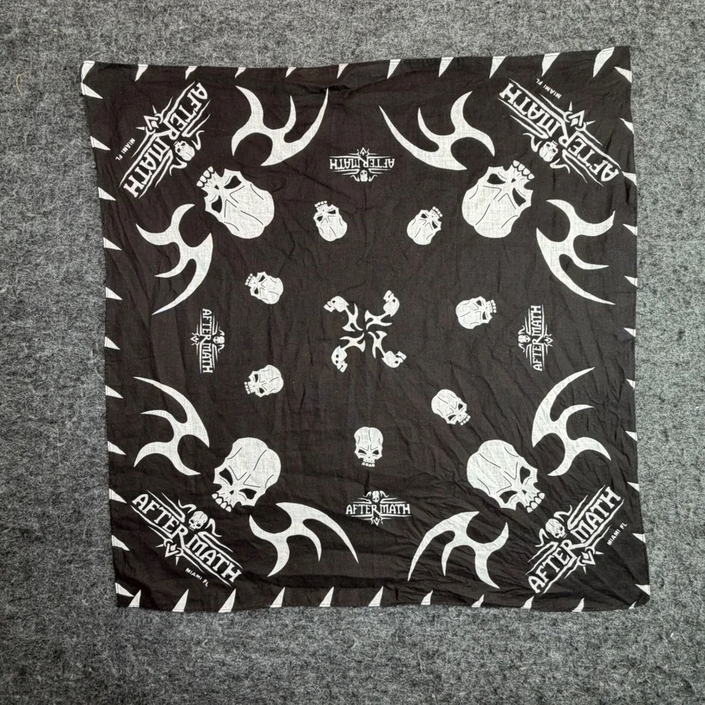 Vintage Aftermath Bandana Black Skull Tribal Miami FL Headwrap Biker Streetwear